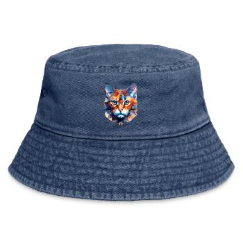 Katze Polygon Katzen Kater Hauskatze Kurzhaar - Vintage Bucket Hat - Vintage Denim - Vorne