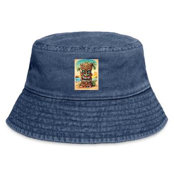 Tiki Statue cartoon - Vintage Bucket Hat - vintage denim - Front