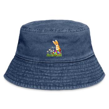 Lapin de Pâques avec des œufs colorés - Bob vintage - vintage bleu jeans - Devant