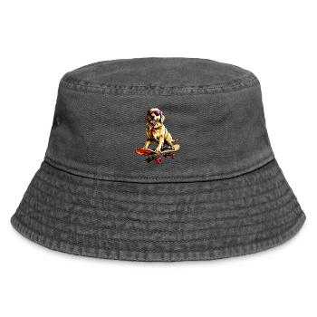 Skateboard Golden Retriever - Vintage Bucket Hat - Vintage Schwarz - Vorne