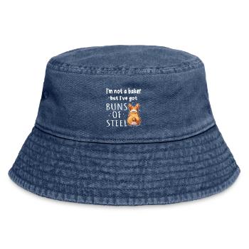 Buns of Steel Corgi Pun - Vintage Bucket Hat - vintage denim - Front