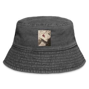 Expressionist Portrait with Blue Gaze - Vintage Bucket Hat - vintage black - Front