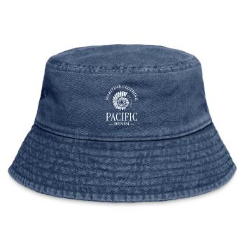 Nautical Shell Spiral Print - Vintage Bucket Hat - vintage denim - Front