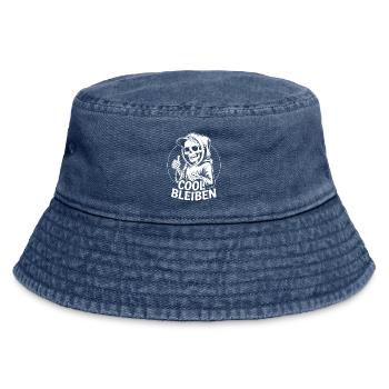 Skelett Daumen Hoch – Cool Bleiben - Vintage Bucket Hat - Vintage Denim - Vorne