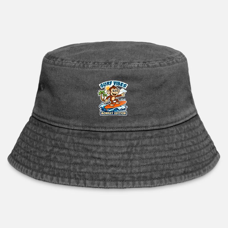 Surf vibes - monkey edition. - Vintage Bucket Hat - vintage black