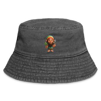 Bunter Kifferzwerg mit Joint & Pflanze - Vintage Bucket Hat - Vintage Schwarz - Vorne