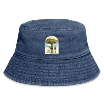 Mushroom Digital Space Art 70s - Vintage Bucket Hat - vintage denim - Front