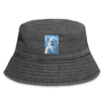 Playful Yeti eating giant icicle  cream - Vintage Bucket Hat - vintage black - Front