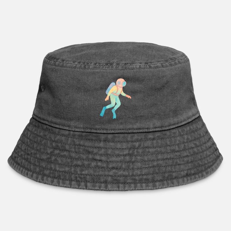 Vintage Watercolour Deep Sea Diver - Vintage Bucket Hat - vintage black