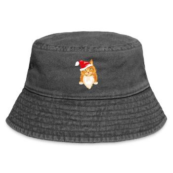 Cute peeking ginger cat in Christmas hat - Vintage Bucket Hat - vintage black - Front