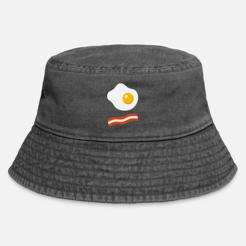 Minimal Bacon & Egg - Vintage Bucket Hat - Vintage Schwarz