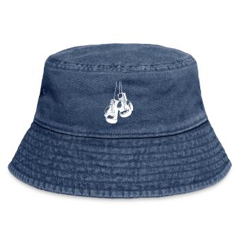 Hängend weisse Boxhandschuhe Design. Logo Design - Vintage Bucket Hat - Vintage Denim - Vorne