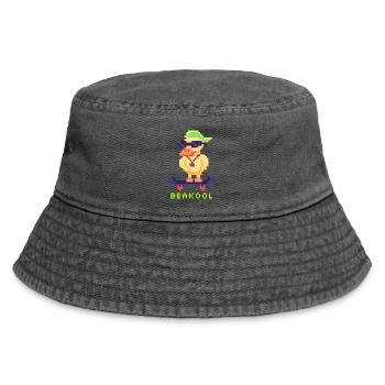 Canard Pixel Art avec planche à roulettes et casquette - Bob vintage - noir vintage - Devant