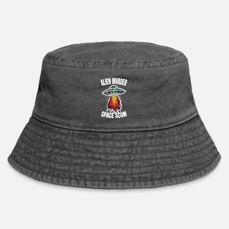 UFO Alien Invader Space Scum Scribble - Vintage Bucket Hat - vintage black