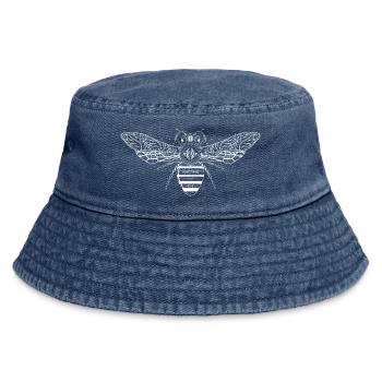 kunstvoll gestaltete weiße Biene - Vintage Bucket Hat - Vintage Denim - Vorne