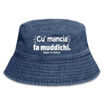 Sicile Proverbe sicilien cu mancia fa muddichi - Bob vintage - vintage bleu jeans - Devant