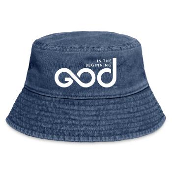 In The Beginning God... - White Print - Vintage Bucket Hat - vintage denim - Front