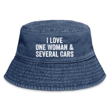 Eine Frau und viele Autos: Autohumor - Vintage Bucket Hat - Vintage Denim - Vorne