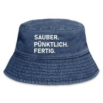 Sauber. Pünktlich. Profi-Arbeit. - Vintage Bucket Hat - Vintage Denim - Vorne