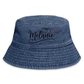 Melanie Last name First name with heart - Vintage Bucket Hat - vintage denim - Front
