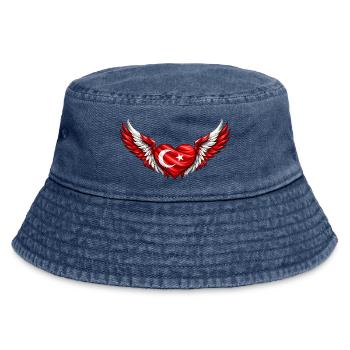 Türkisches Flügelherz - Vintage Bucket Hat - Vintage Denim - Vorne