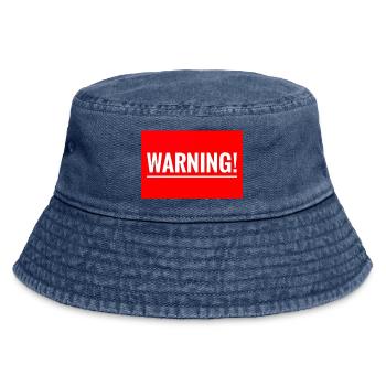Warning Flexible Embroidery Design - Vintage Bucket Hat - vintage denim - Front