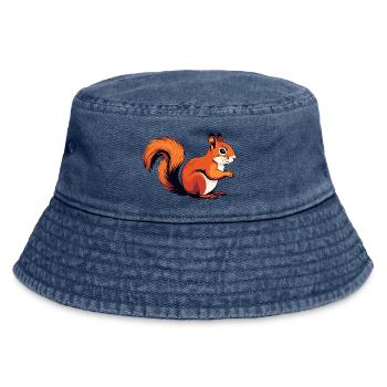 Lebhaftes kleines Eichhörnchen Waldbewohner Motiv - Vintage Bucket Hat - Vintage Denim - Vorne