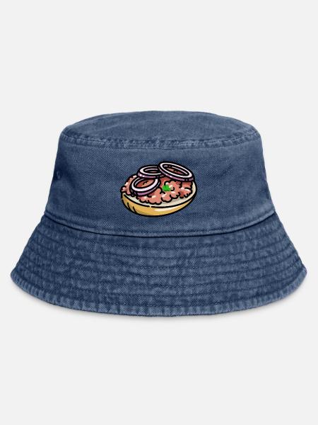Comic Mettbrötchen Mett Hack Brötchen Zwiebeln - Vintage Bucket Hat - Vintage Denim