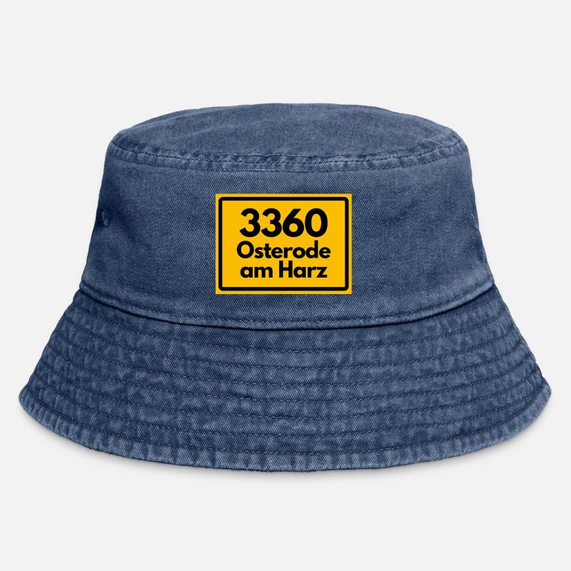 OLD POSTCODE POSTCODE RETRO 3360 OSTERODE HARZ - Vintage Bucket Hat - vintage denim
