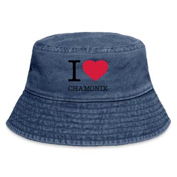 I LOVE CHAMONIX France France Après Ski - Vintage Bucket Hat - vintage denim - Front