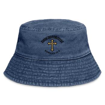 Anticonformiste Chrétien Romains 12:2 Croix d'Or - Bob vintage - vintage bleu jeans - Devant