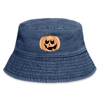 Verspieltes Kürbisgrinsen - Vintage Bucket Hat - Vintage Denim - Vorne