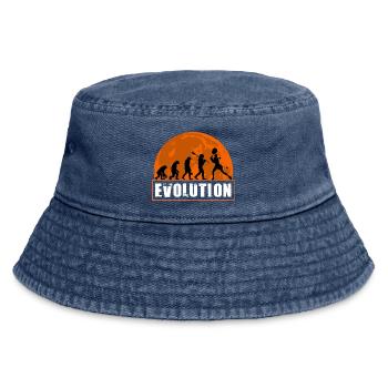 Tennis Evolution Female Player Retro Sunset Art - Vintage Bucket Hat - vintage denim - Front