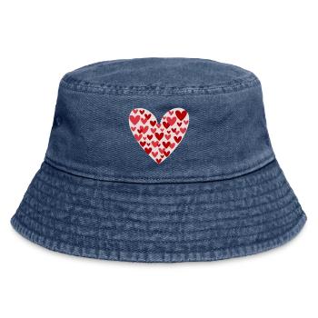 Many hearts pattern - Vintage Bucket Hat - vintage denim - Front
