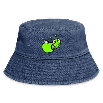 Raupe guckt Apfel Loch Comic lustig süß niedlich - Vintage Bucket Hat - Vintage Denim - Vorne