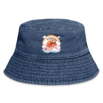 Red Panda in Rainbow Cloud Cake - Vintage Bucket Hat - vintage denim - Front