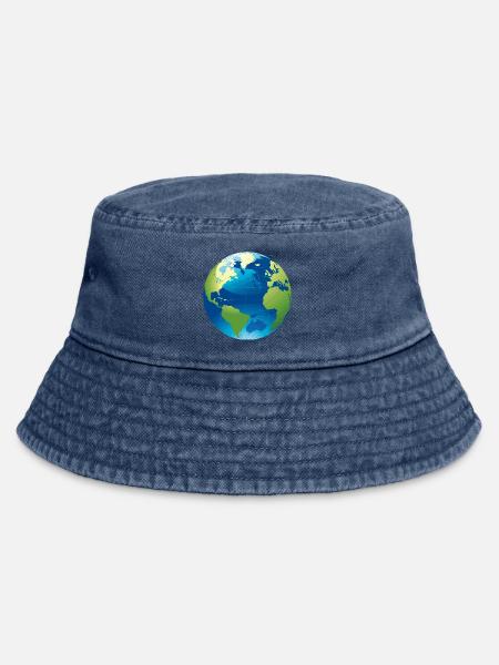 Globus - Weltkugel - Vintage Bucket Hat - Vintage Denim