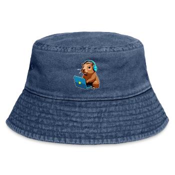 Capybara Programmer Coder Computer - Vintage Bucket Hat - vintage denim - Front