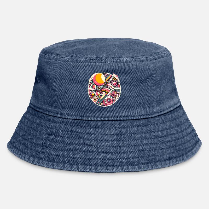 Neon Geometry — Orbit Bloom - Vintage Bucket Hat - Vintage Denim
