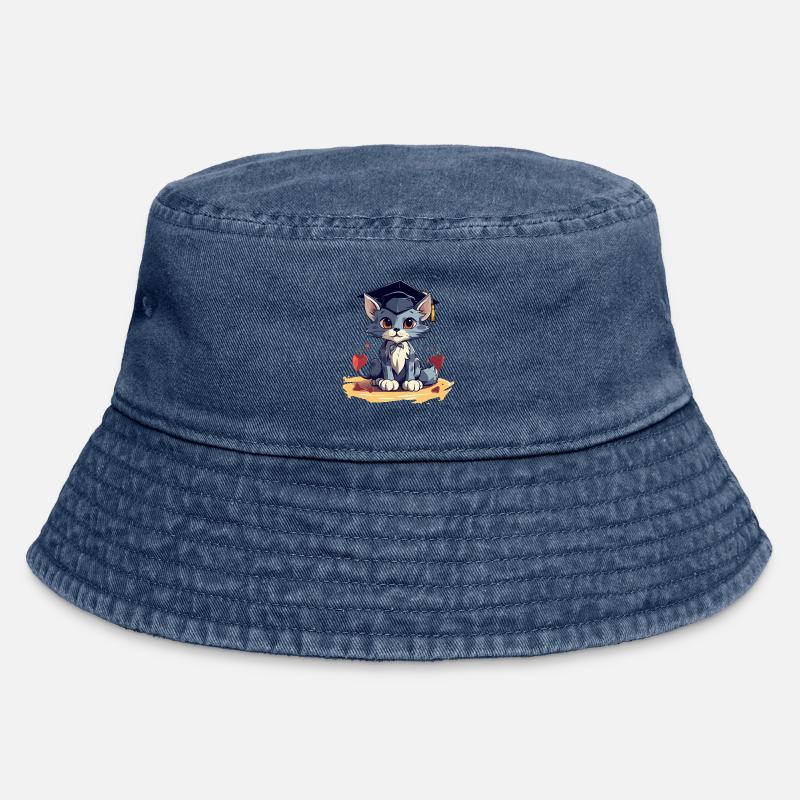 Abschluss Katze mit Graduationskappe - Vintage Bucket Hat - Vintage Denim