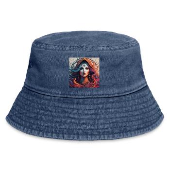 Third Eye magic. Fiery Mystic Portrait - Vintage Bucket Hat - vintage denim - Front