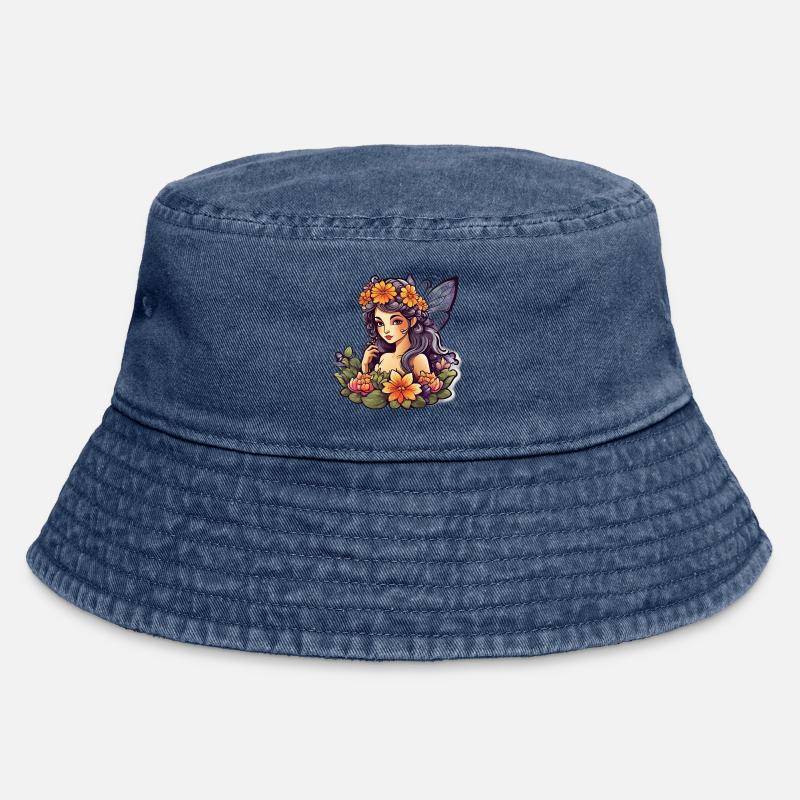 Elf Floral Mandala Hibiscus - Vintage Bucket Hat - vintage denim