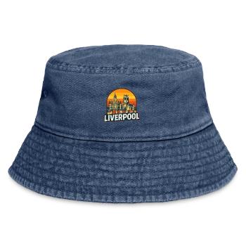 Vintage Liverpool Skyline Retro-Sonnenuntergangsdesign - Vintage Bucket Hat - Vintage Denim - Vorne