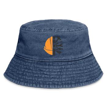 Bauhelm & Werkzeug – Handwerker Logo - Vintage Bucket Hat - Vintage Denim - Vorne