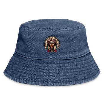Amerikanischer Indianer Amerikaner - Vintage Bucket Hat - Vintage Denim - Vorne