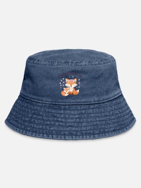 Große Schwester Fuchs mit Blumenkranz - Vintage Bucket Hat - Vintage Denim