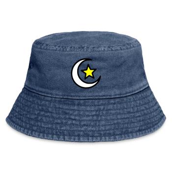 Mondsichel & Stern | Islamisches Symbol Line Art - Vintage Bucket Hat - Vintage Denim - Vorne