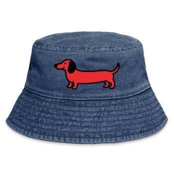 Hunting Dog Dachshund Profile Vector - Vintage Bucket Hat - vintage denim - Front