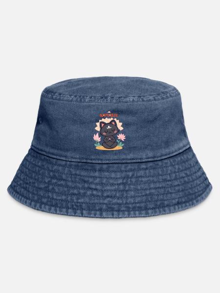 Zen-Katze Namaste und Lotus - Vintage Bucket Hat - Vintage Denim