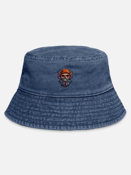 Totenkopf mit Bart - Vintage Bucket Hat - Vintage Denim